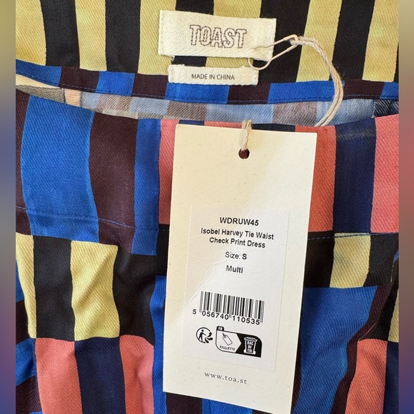 NWT TOAST Isobel Harvey Tie Waist Check Print Dress - Picture 6 of 6
